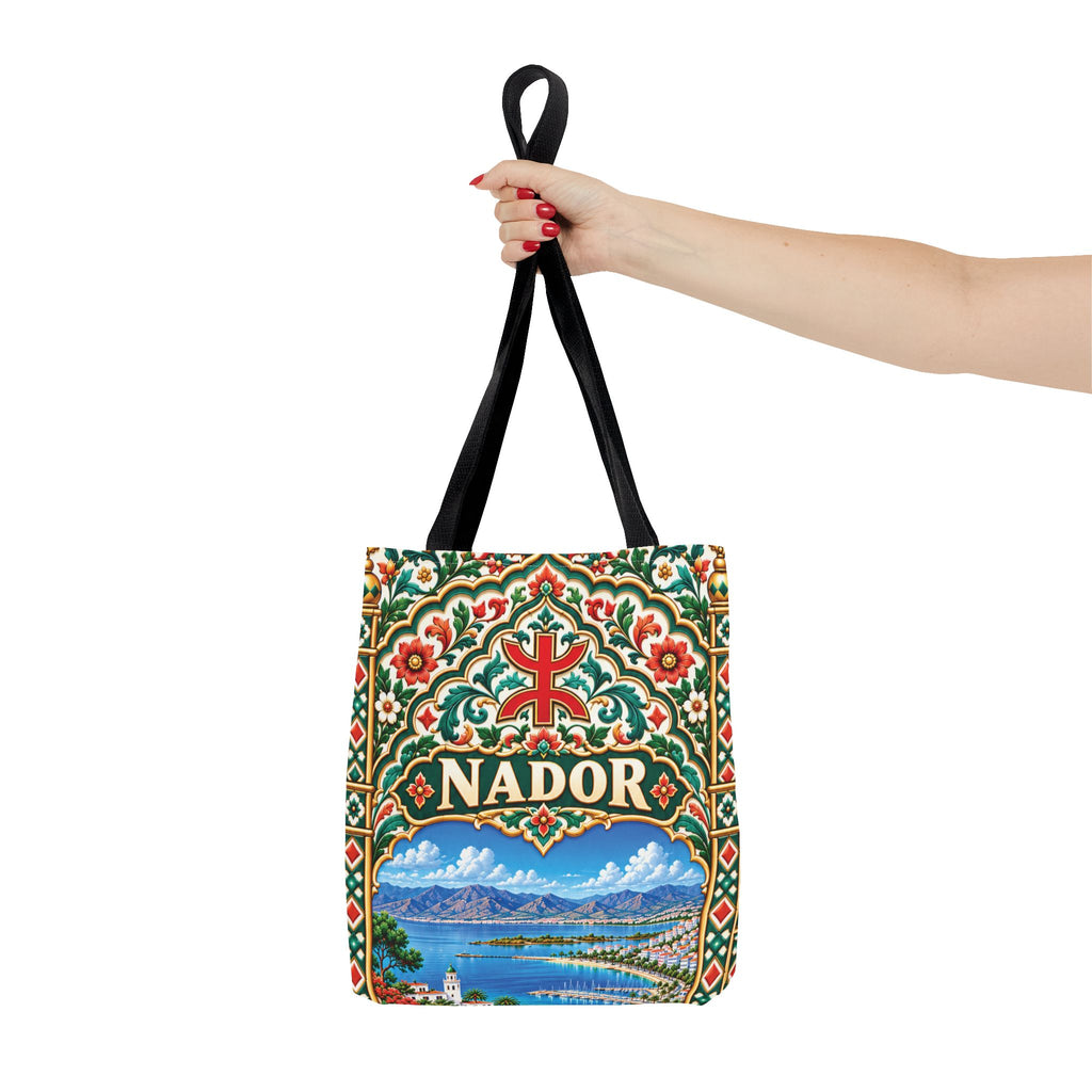 Nador Moroccan Tile Print Tote Bag — Vibrant Mediterranean Beachscape Design