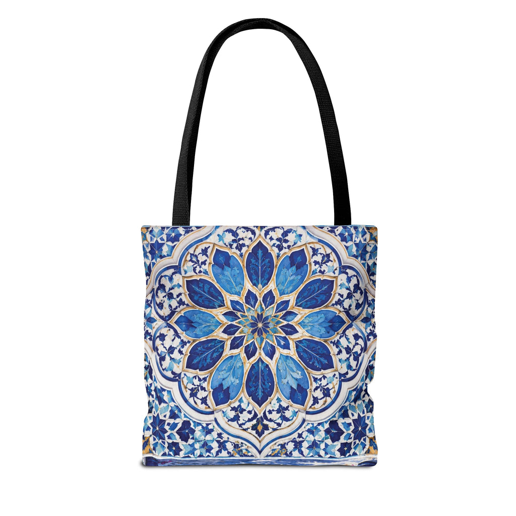 Mediterranean Blue Mosaic Tote Bag — Scenic Coastal Village Print