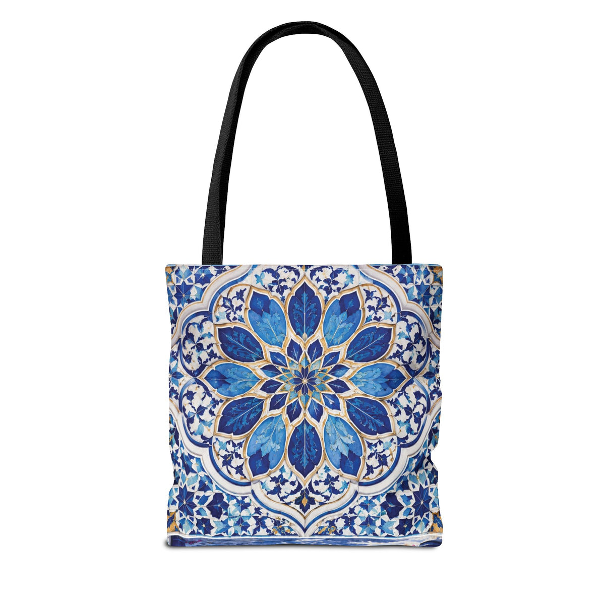 Mediterranean Blue Mosaic Tote Bag — Scenic Coastal Village Print