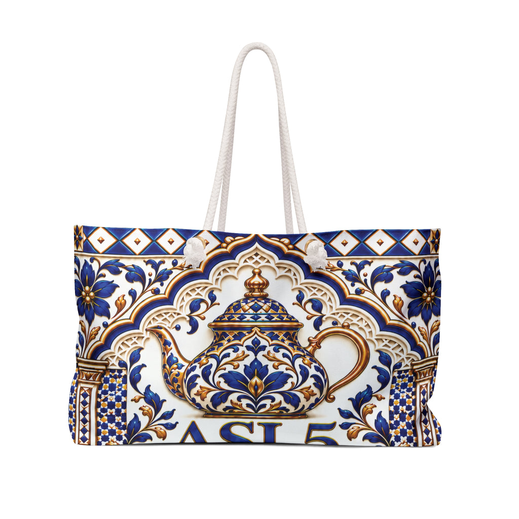 Blue Delft Teapot Weekender Bag — Ornate Ceramic Tile Travel Tote