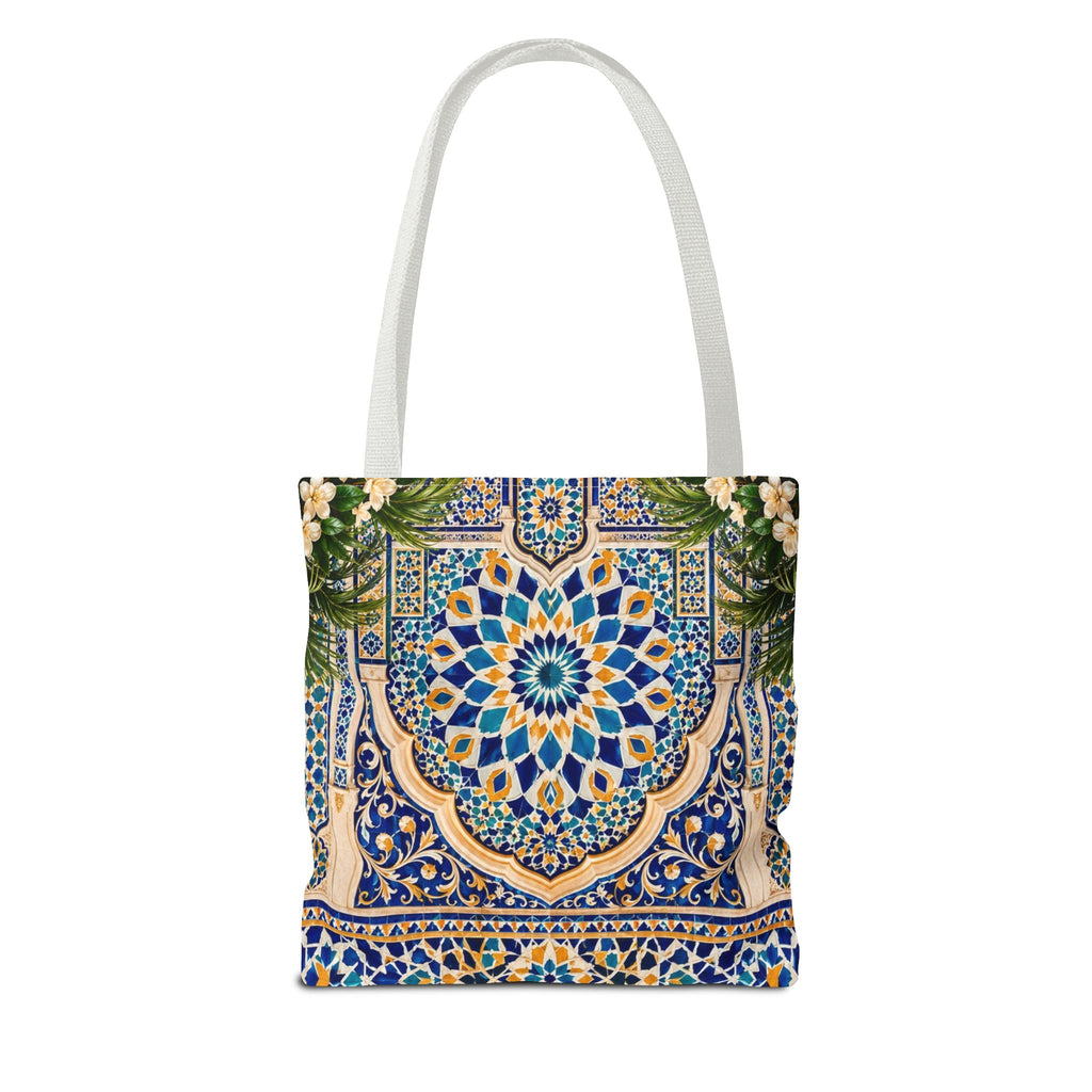 Mediterranean Mosaic Tote Bag — Seaside Moroccan Arch Scenic All-Over Print