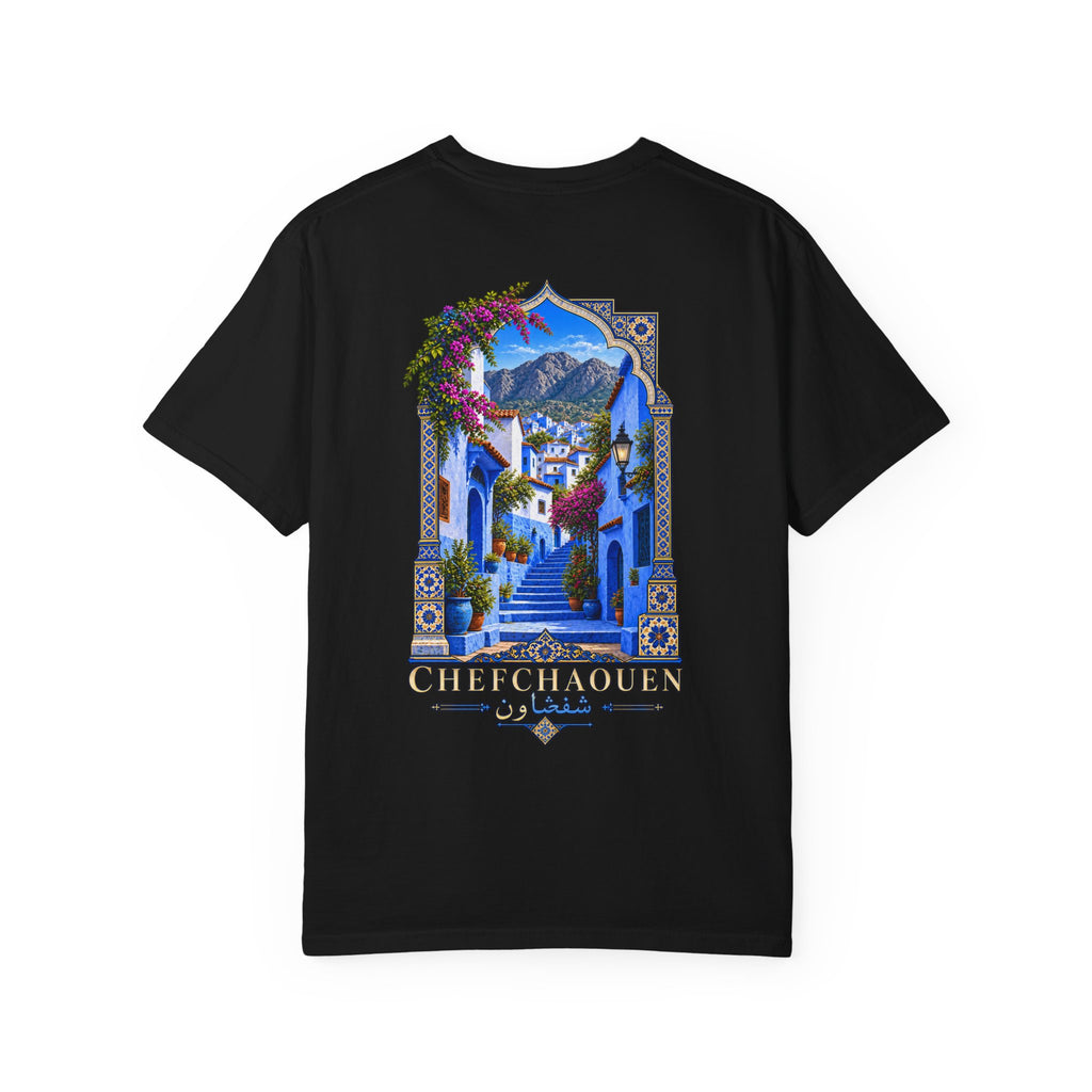 Chefchaouen Blue City T-Shirt — Moroccan Street Scene Graphic Tee