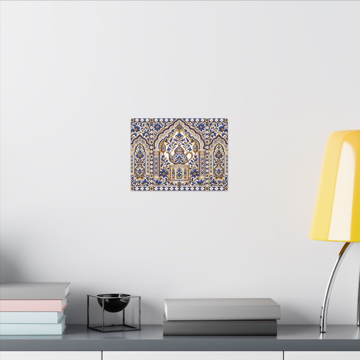Blue & Gold Moroccan Tile Matte Canvas Wall Art — Stretched Decorative Print