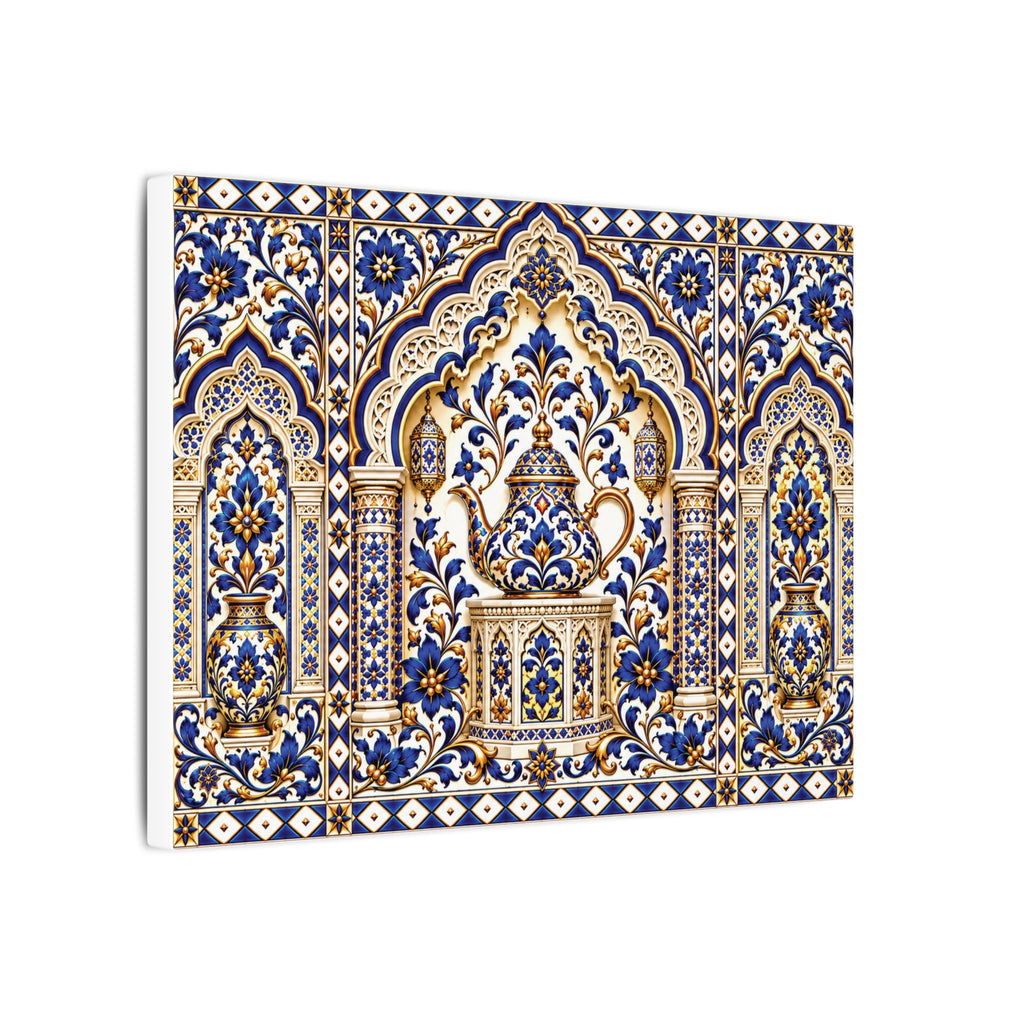 Blue & Gold Moroccan Tile Matte Canvas Wall Art — Stretched Decorative Print