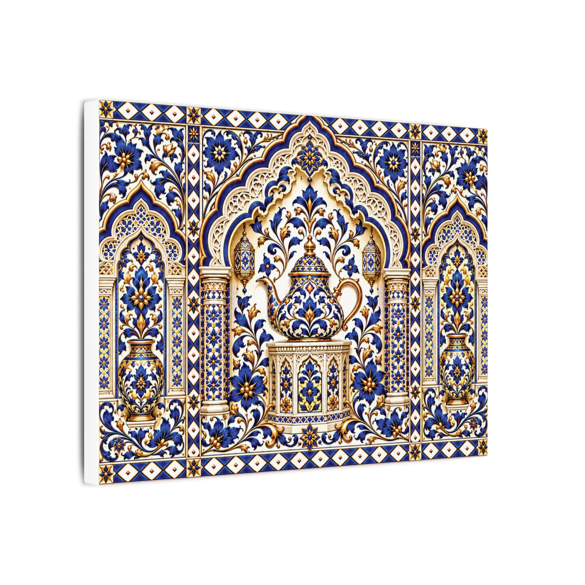 Blue & Gold Moroccan Tile Matte Canvas Wall Art — Stretched Decorative Print