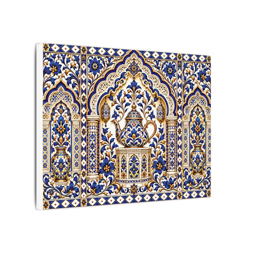 Blue & Gold Moroccan Tile Matte Canvas Wall Art — Stretched Decorative Print