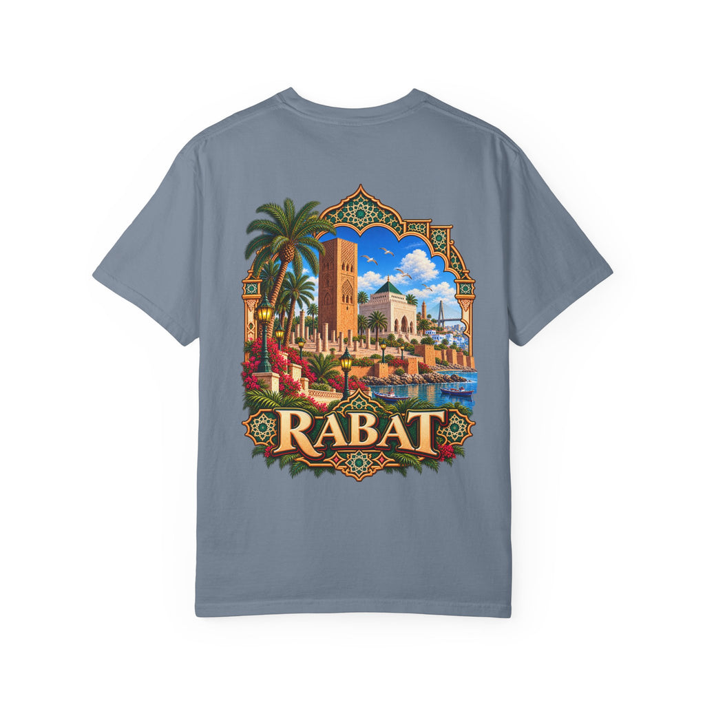Rabat Cityscape T-Shirt — Moroccan Travel Vintage Palm & Medina Design