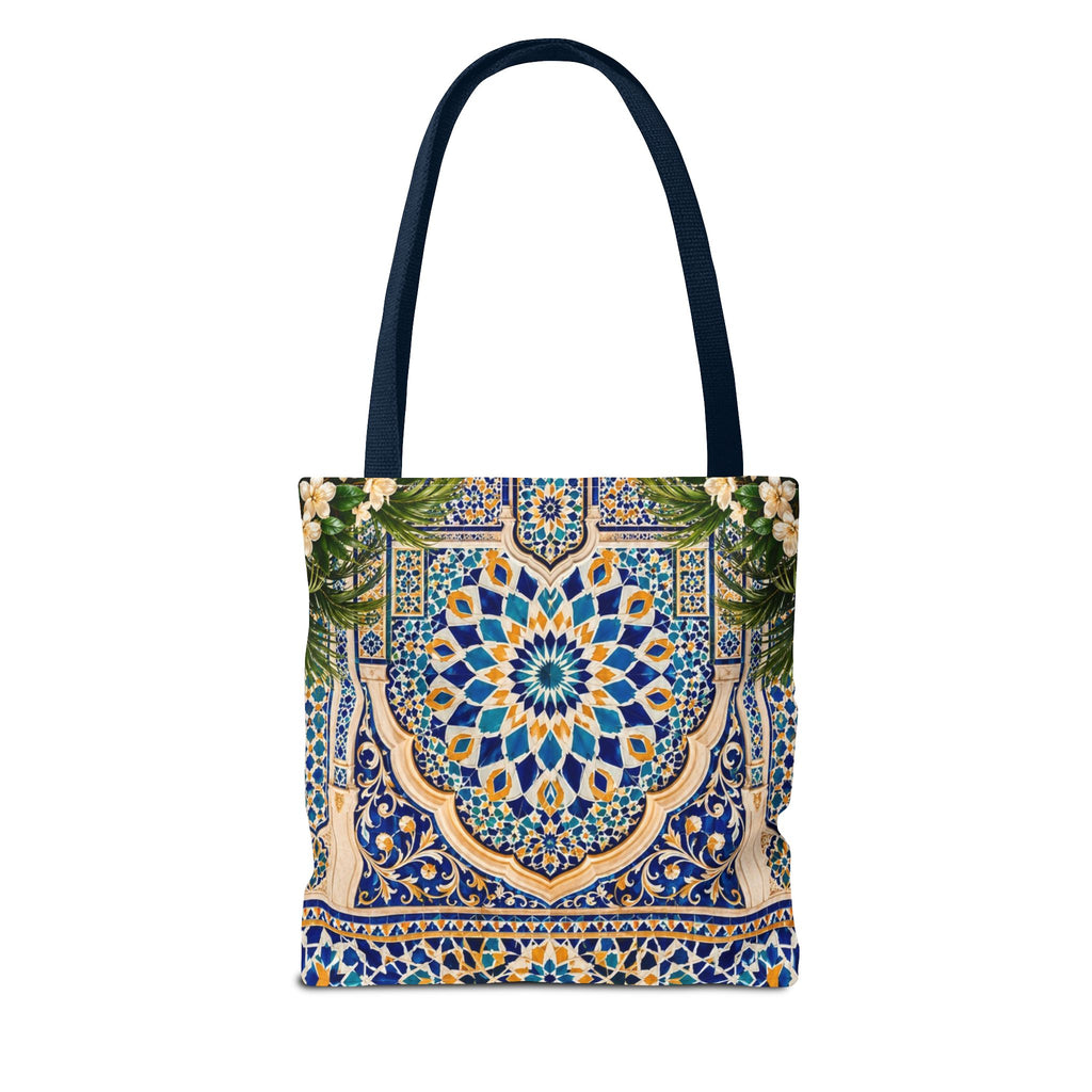 Mediterranean Mosaic Tote Bag — Seaside Moroccan Arch Scenic All-Over Print