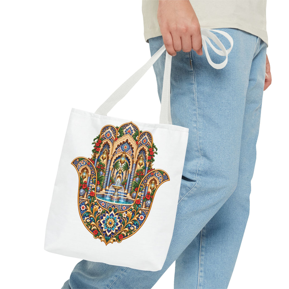 khamsa Hand Tote Bag — Ornate Moroccan-Inspired Canvas Carryall