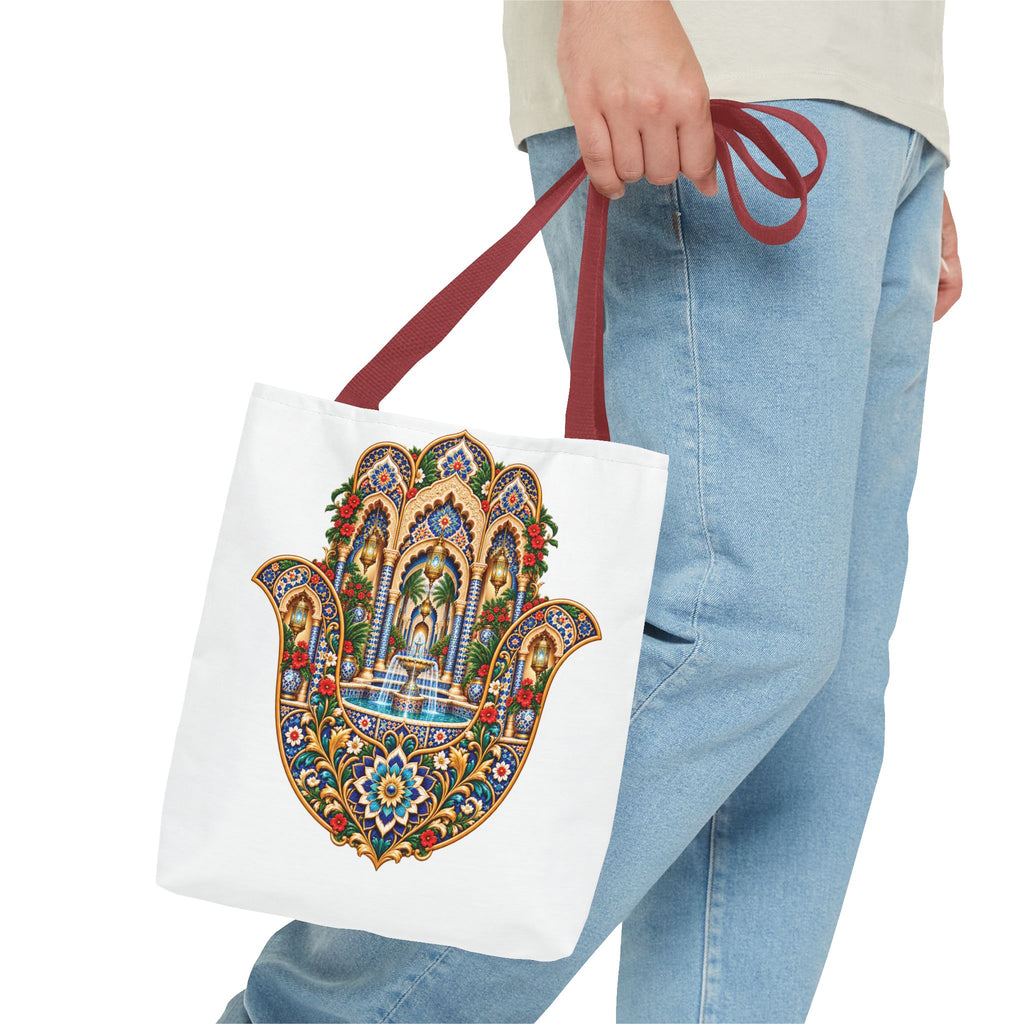 khamsa Hand Tote Bag — Ornate Moroccan-Inspired Canvas Carryall