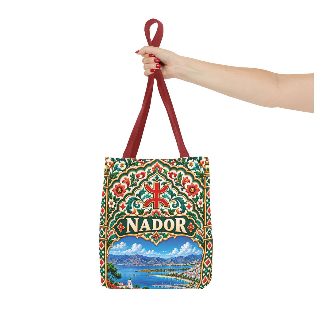 Nador Moroccan Tile Print Tote Bag — Vibrant Mediterranean Beachscape Design