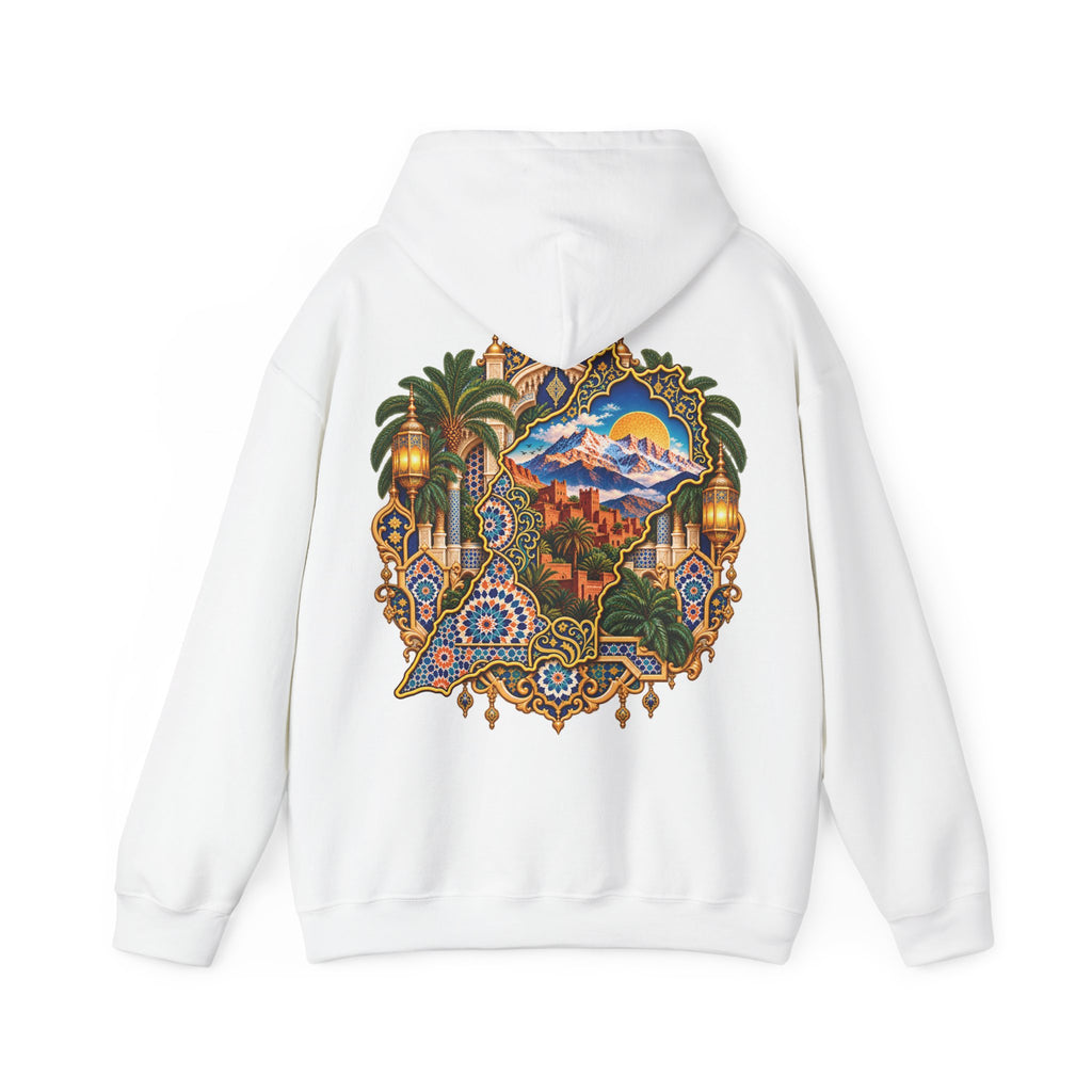 Moroccan Oasis Hoodie — Desert Sunset Tapestry Backprint