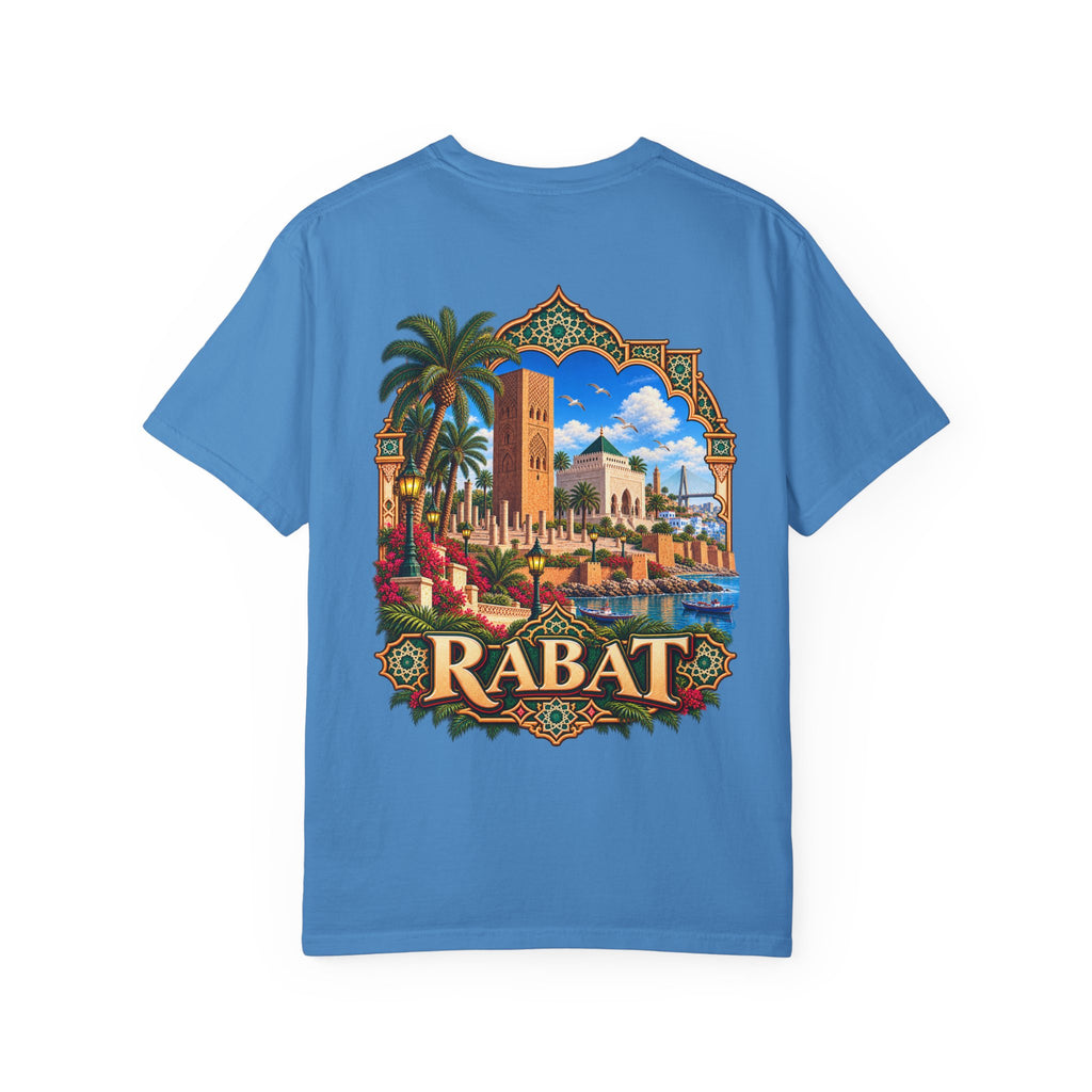 Rabat Cityscape T-Shirt — Moroccan Travel Vintage Palm & Medina Design