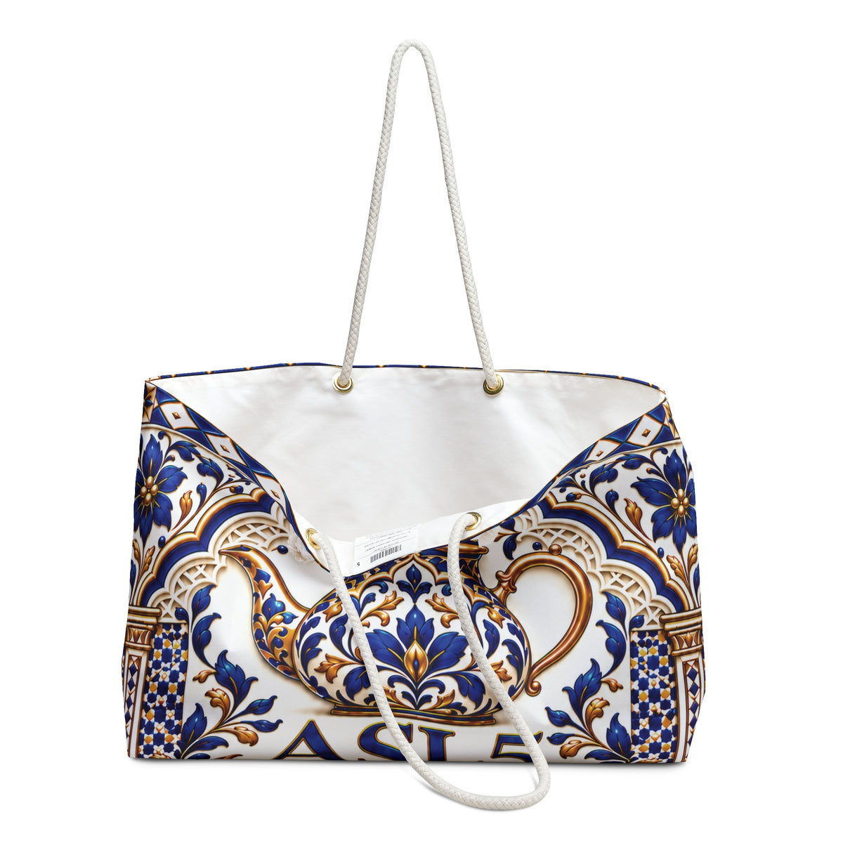 Blue Delft Teapot Weekender Bag — Ornate Ceramic Tile Travel Tote