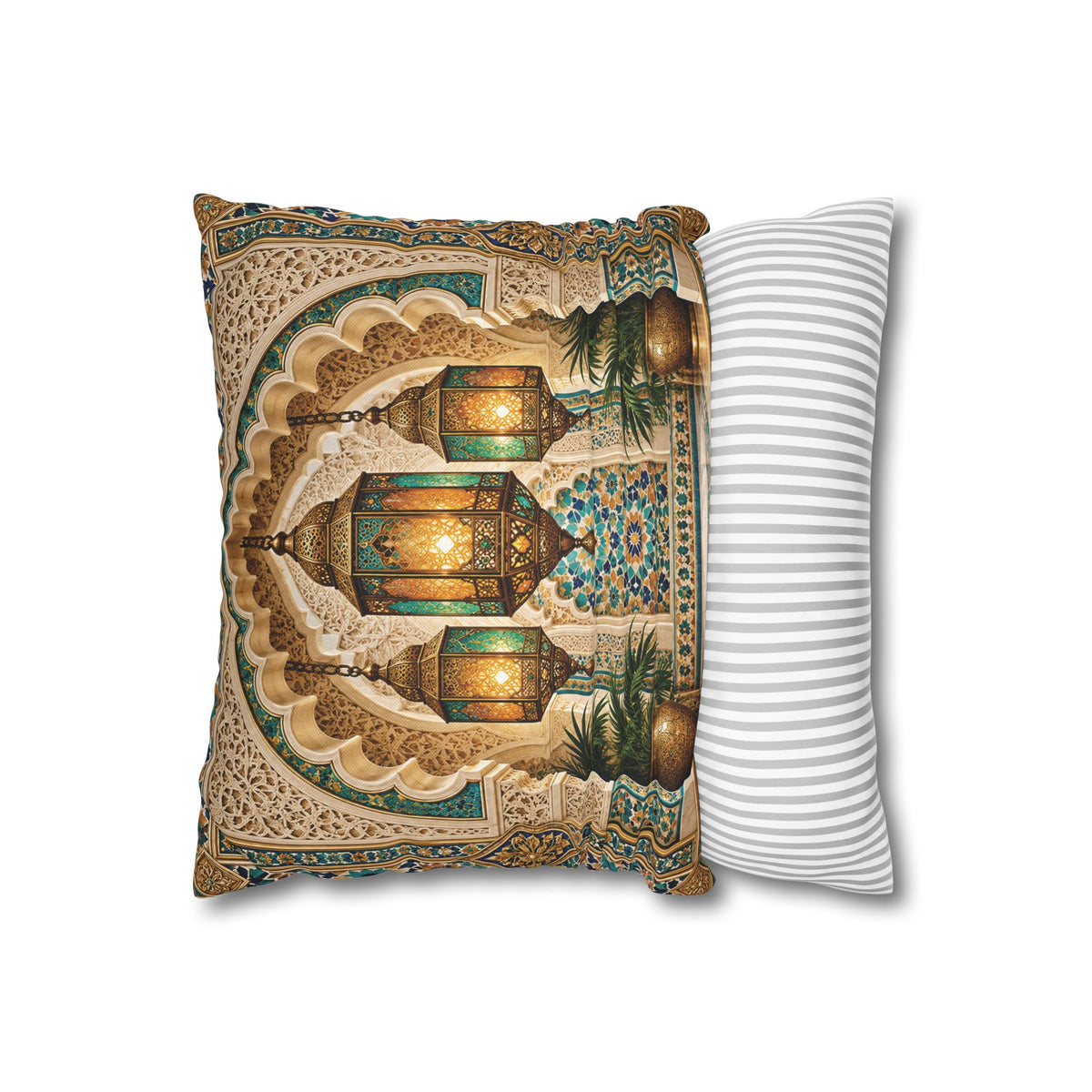 Moroccan Lantern Decorative Pillowcase — Boho Vintage Arched Tile Accent