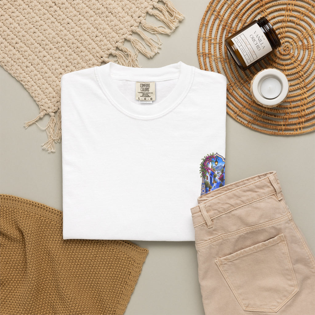Chefchaouen Blue City T-Shirt — Moroccan Street Scene Graphic Tee