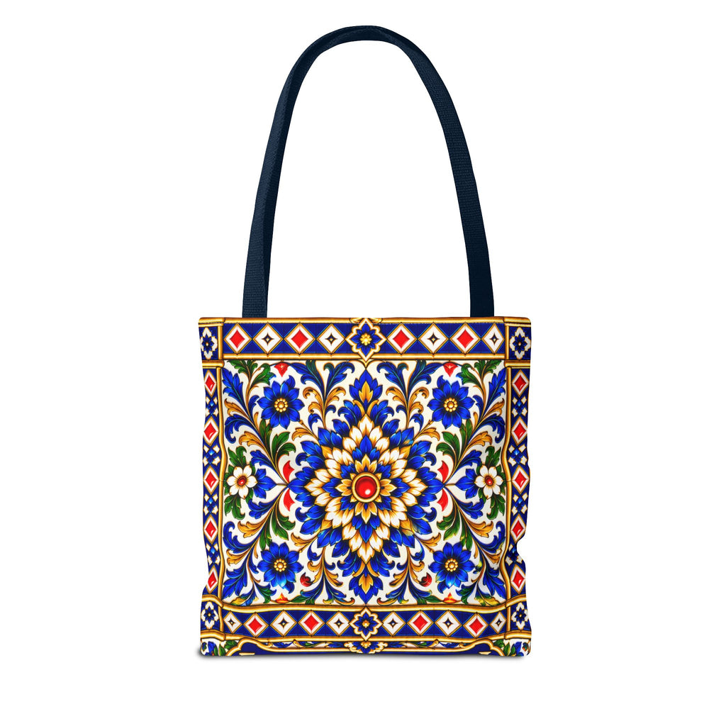 Scenic Armenian Khachkar Tote Bag — Ornate Cross & Mountain Landscape AOP