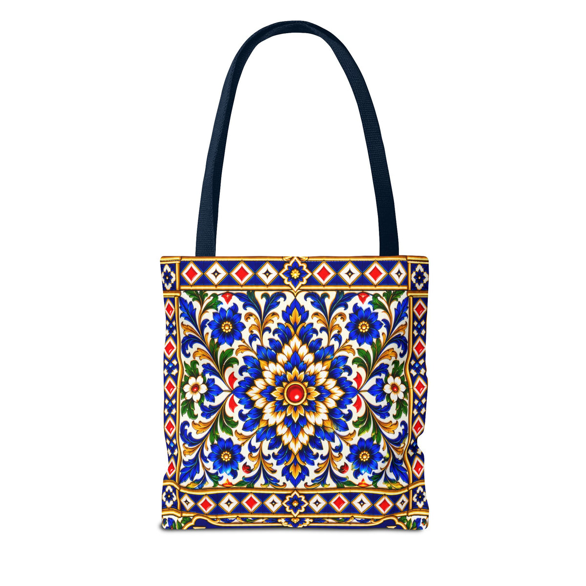 Scenic Armenian Khachkar Tote Bag — Ornate Cross & Mountain Landscape AOP
