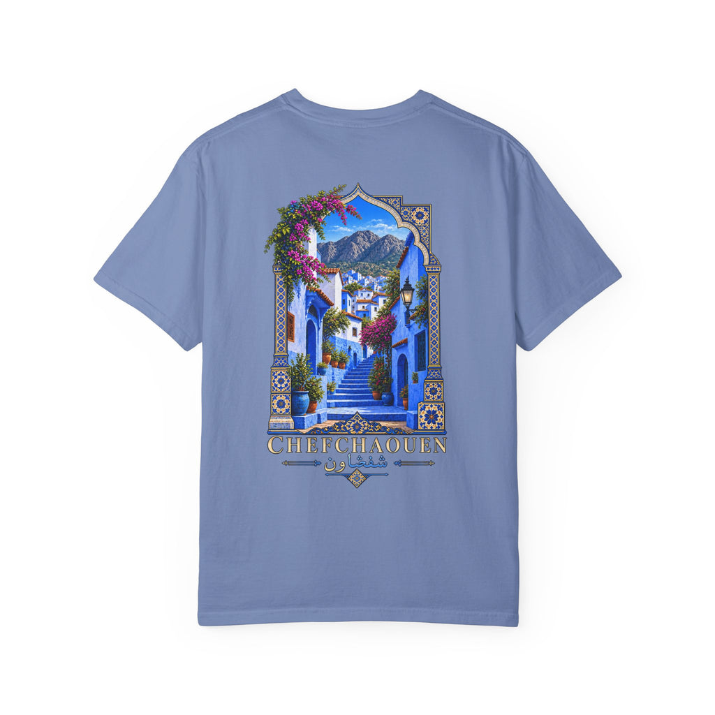 Chefchaouen Blue City T-Shirt — Moroccan Street Scene Graphic Tee