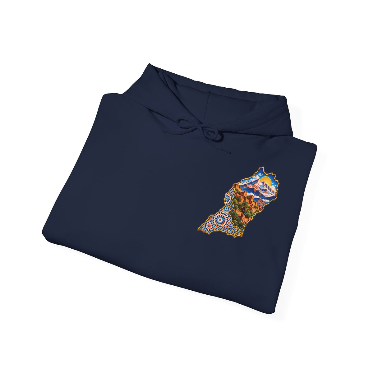 Moroccan Oasis Hoodie — Desert Sunset Tapestry Backprint
