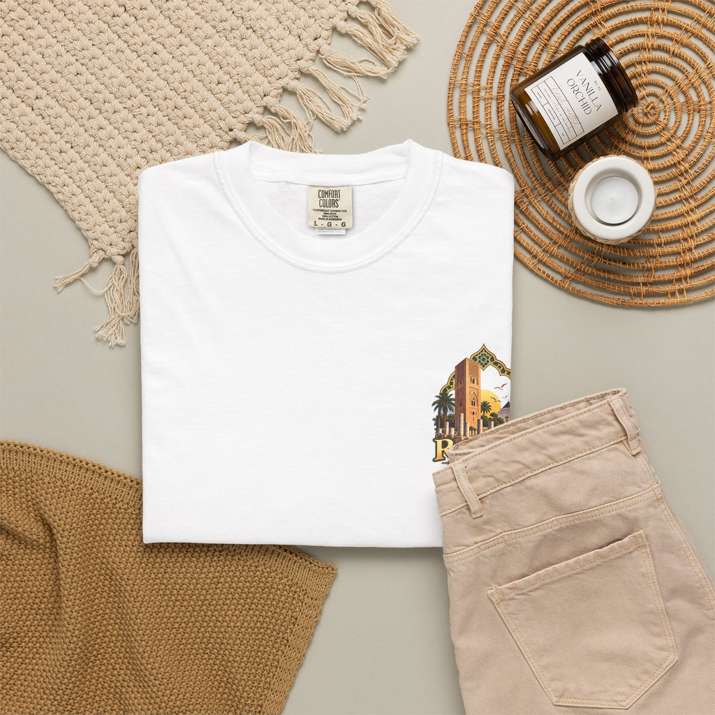 Rabat Cityscape T-Shirt — Moroccan Travel Vintage Palm & Medina Design
