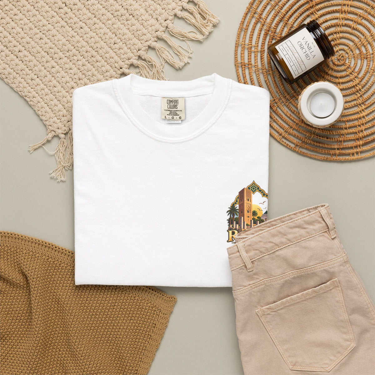 Rabat Cityscape T-Shirt — Moroccan Travel Vintage Palm & Medina Design
