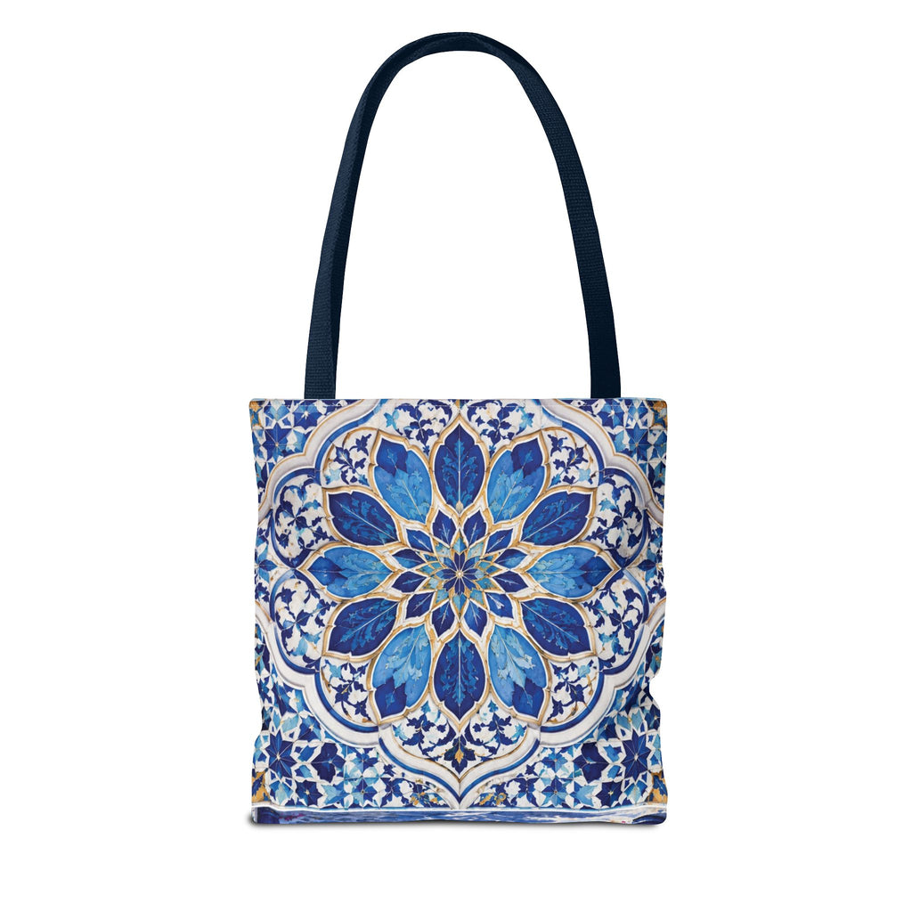 Mediterranean Blue Mosaic Tote Bag — Scenic Coastal Village Print