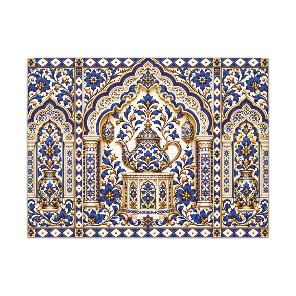 Blue & Gold Moroccan Tile Matte Canvas Wall Art — Stretched Decorative Print