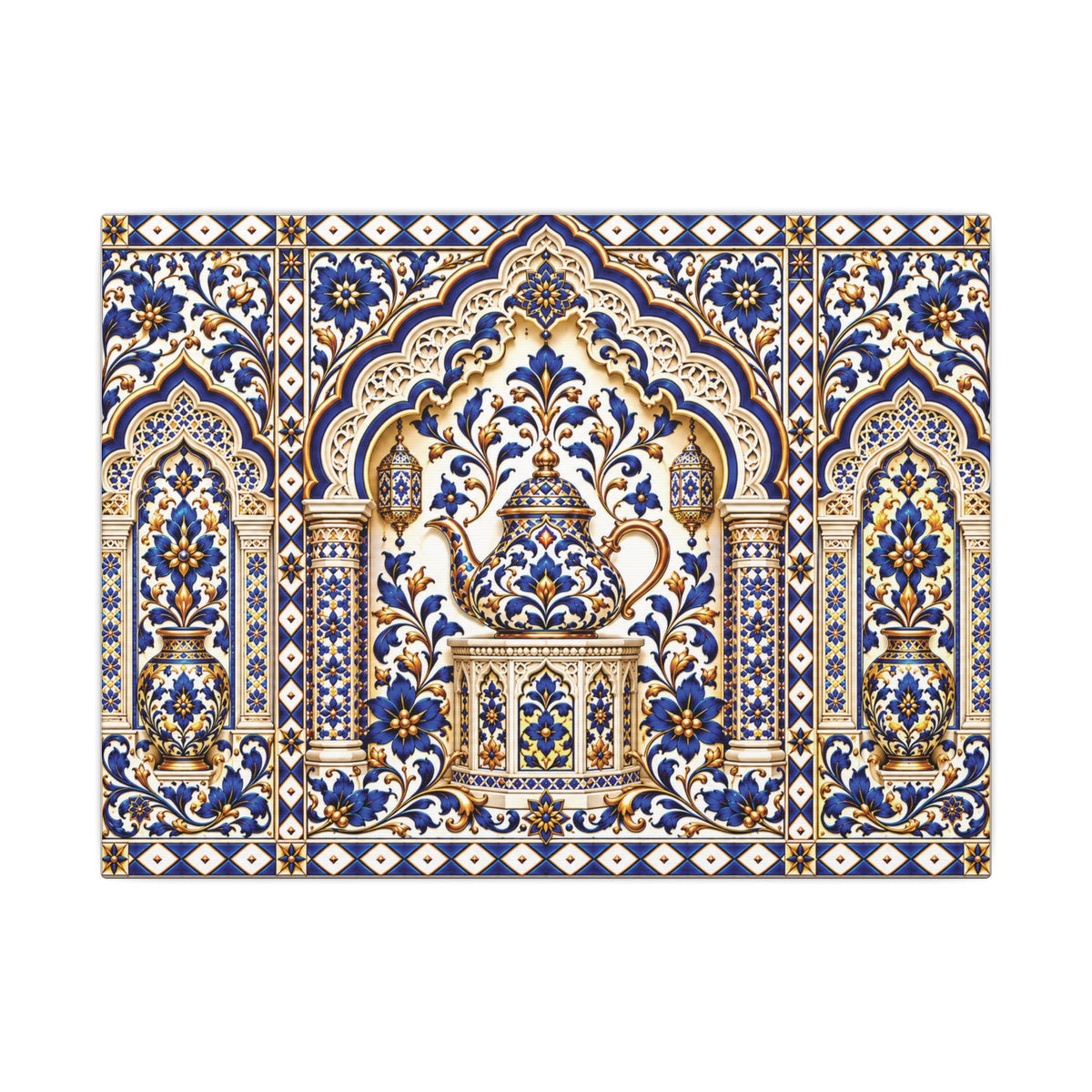 Blue & Gold Moroccan Tile Matte Canvas Wall Art — Stretched Decorative Print