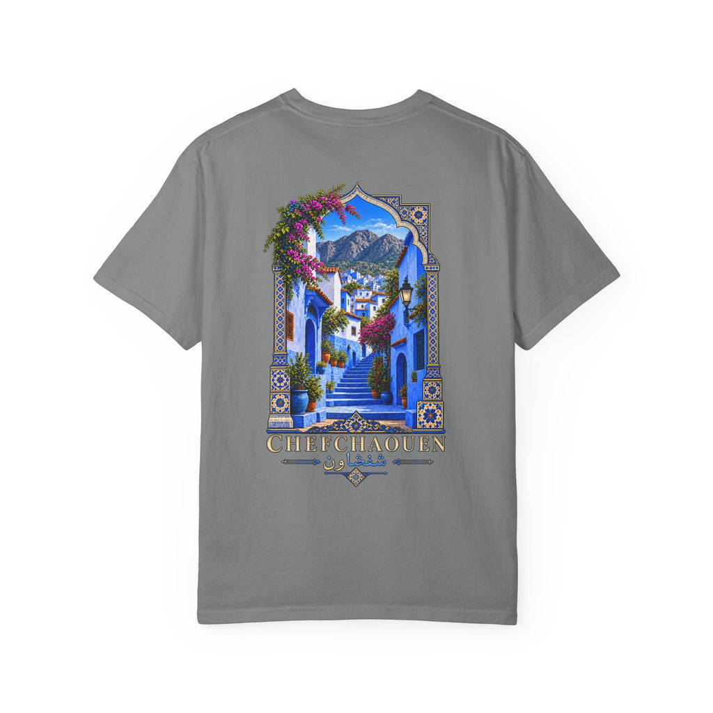 Chefchaouen Blue City T-Shirt — Moroccan Street Scene Graphic Tee