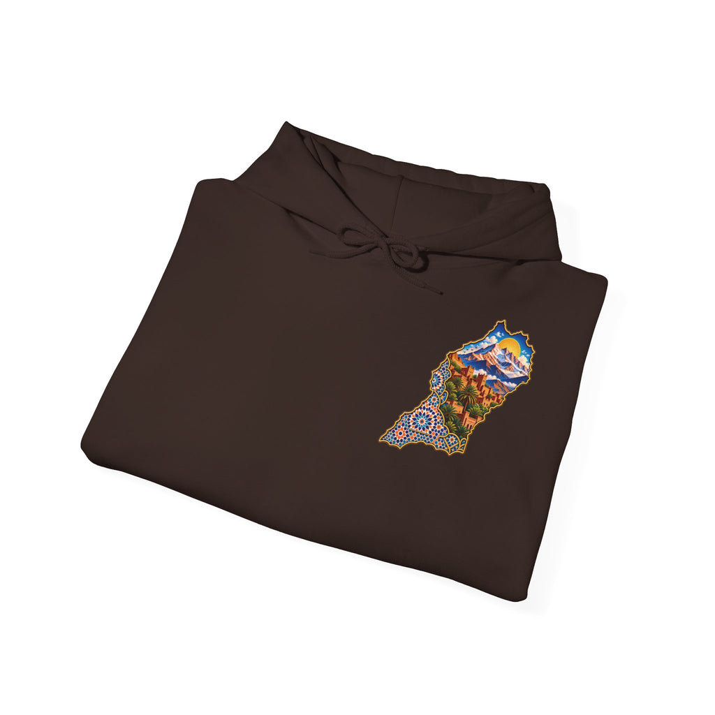 Moroccan Oasis Hoodie — Desert Sunset Tapestry Backprint