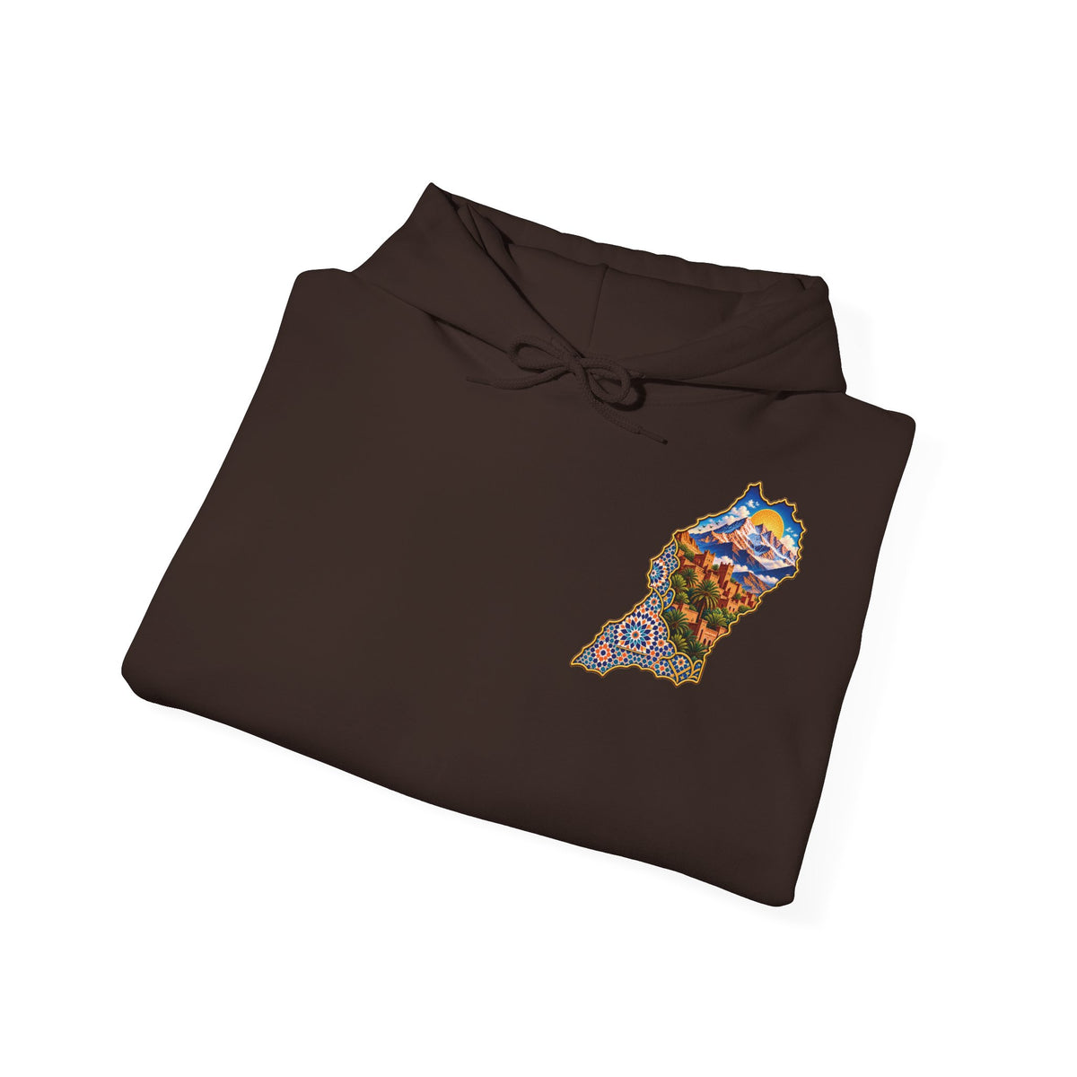 Moroccan Oasis Hoodie — Desert Sunset Tapestry Backprint