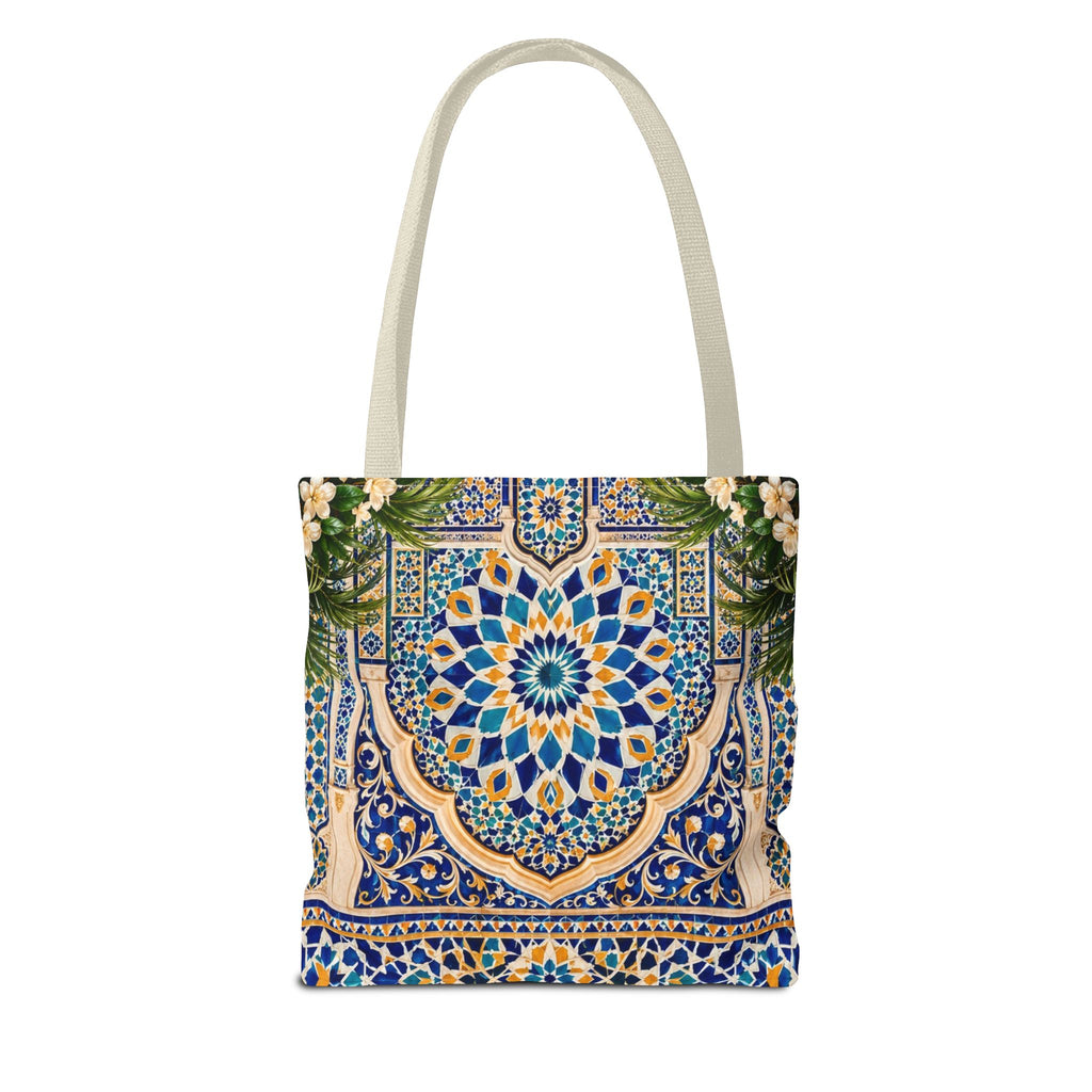 Mediterranean Mosaic Tote Bag — Seaside Moroccan Arch Scenic All-Over Print