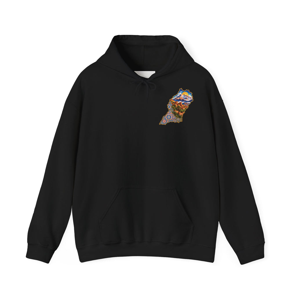 Moroccan Oasis Hoodie — Desert Sunset Tapestry Backprint