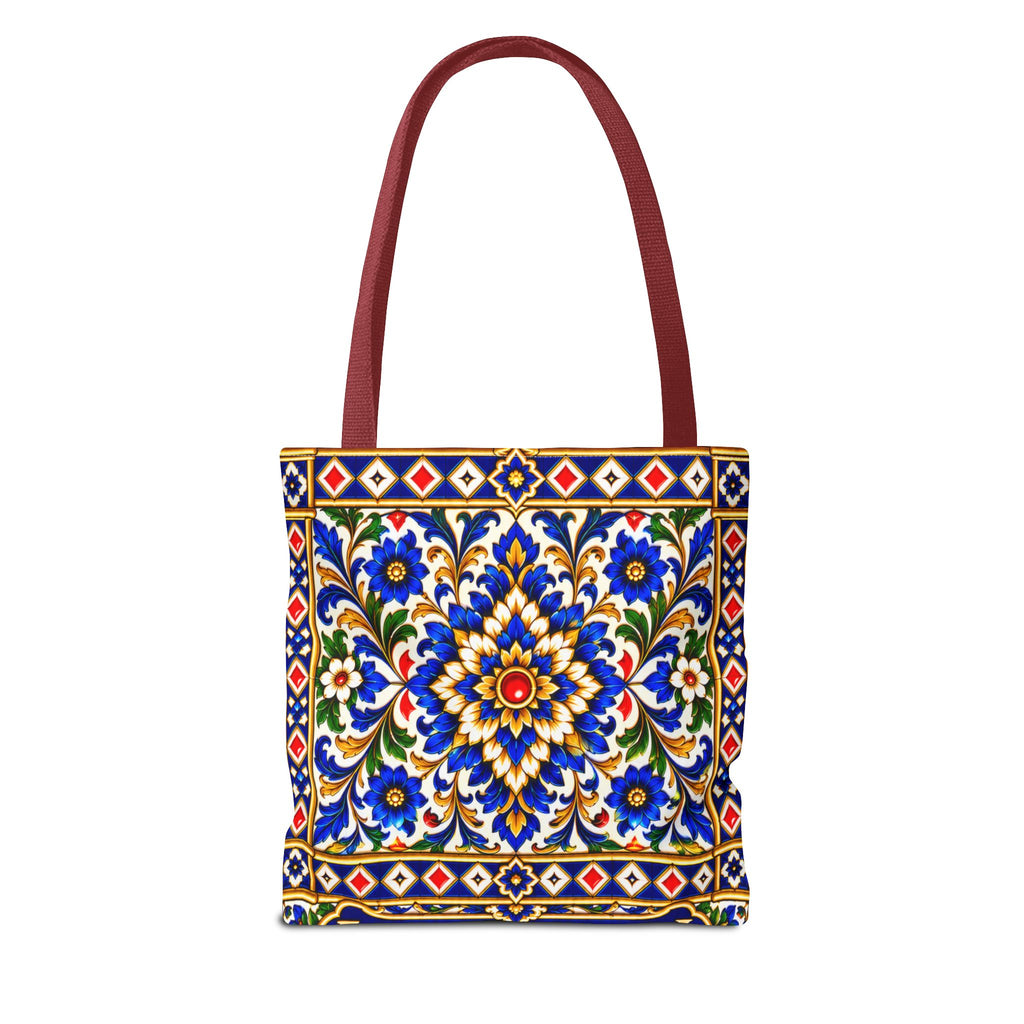 Scenic Armenian Khachkar Tote Bag — Ornate Cross & Mountain Landscape AOP