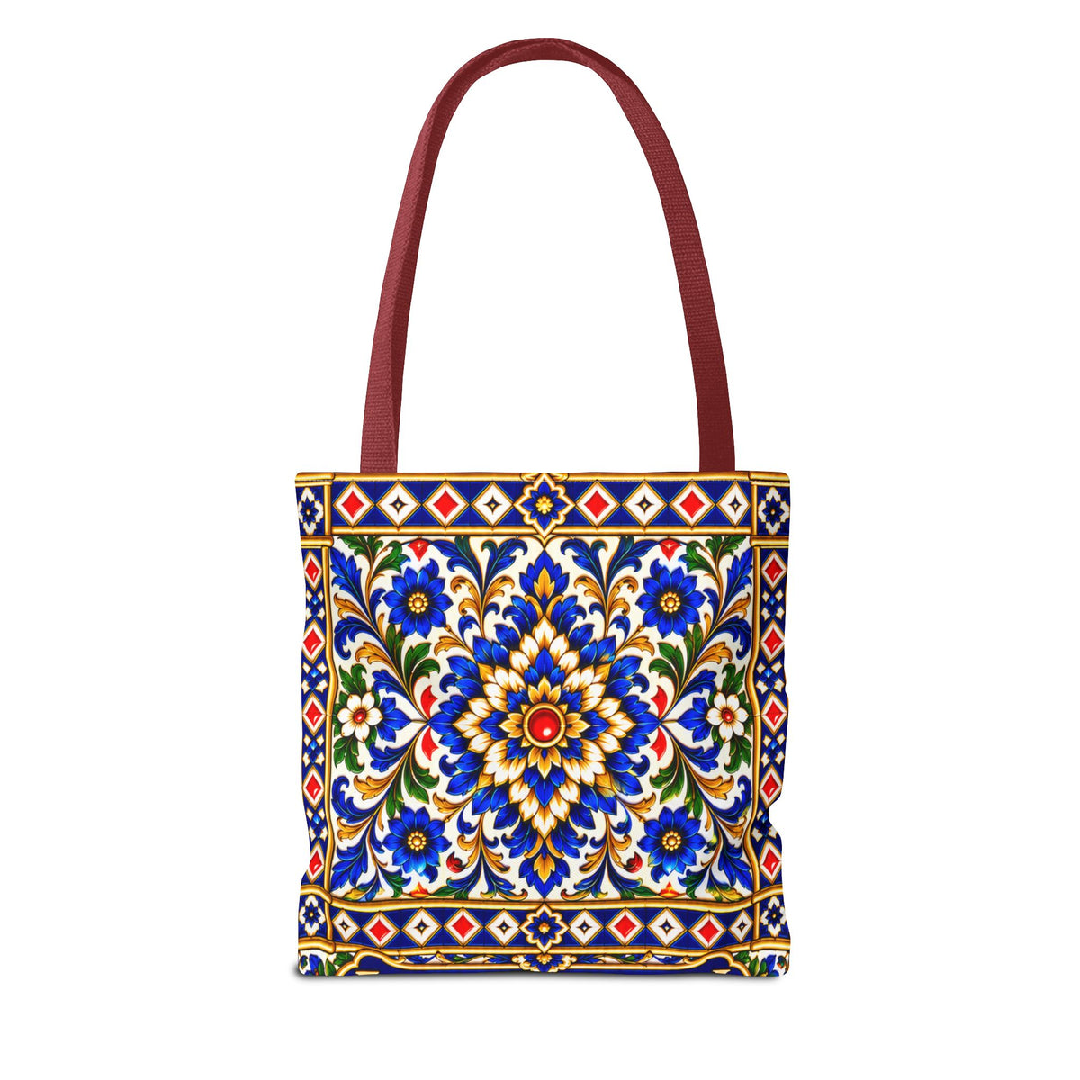 Scenic Armenian Khachkar Tote Bag — Ornate Cross & Mountain Landscape AOP