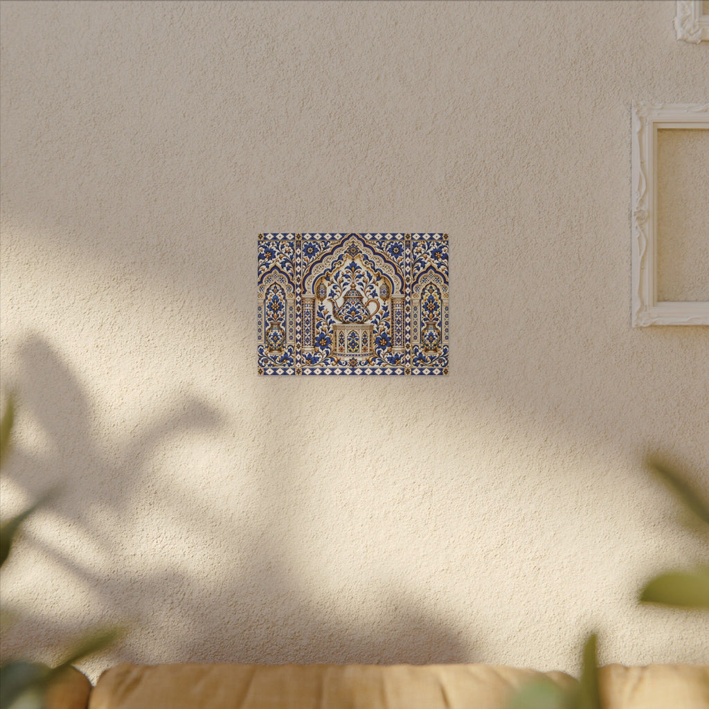 Blue & Gold Moroccan Tile Matte Canvas Wall Art — Stretched Decorative Print