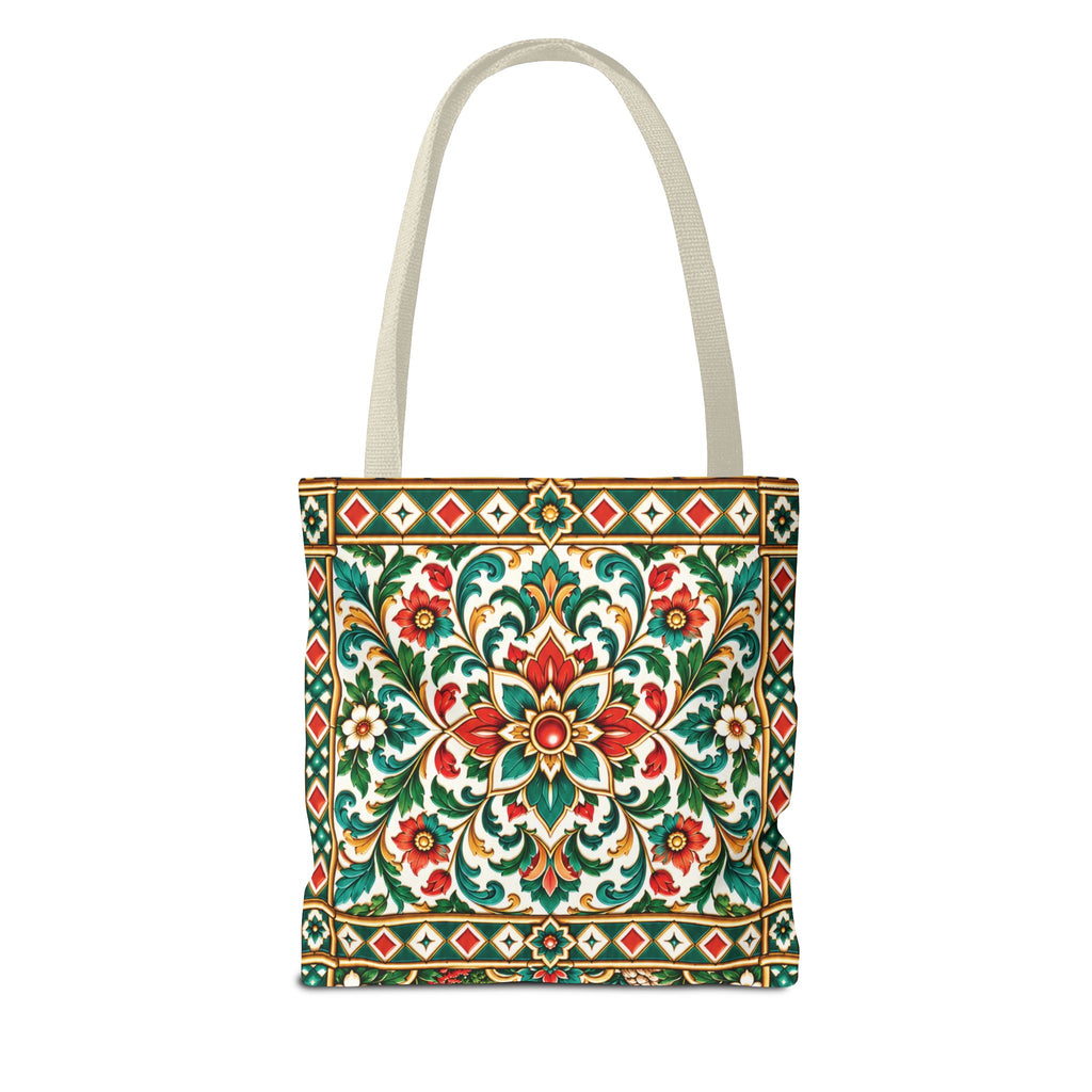 Nador Moroccan Tile Print Tote Bag — Vibrant Mediterranean Beachscape Design