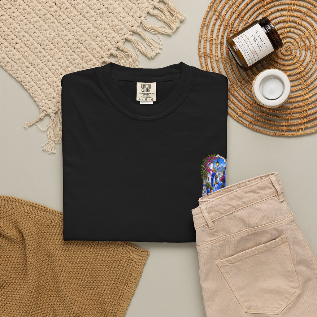 Chefchaouen Blue City T-Shirt — Moroccan Street Scene Graphic Tee
