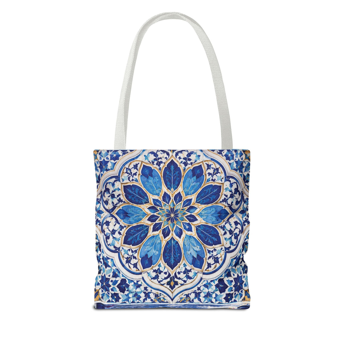Mediterranean Blue Mosaic Tote Bag — Scenic Coastal Village Print