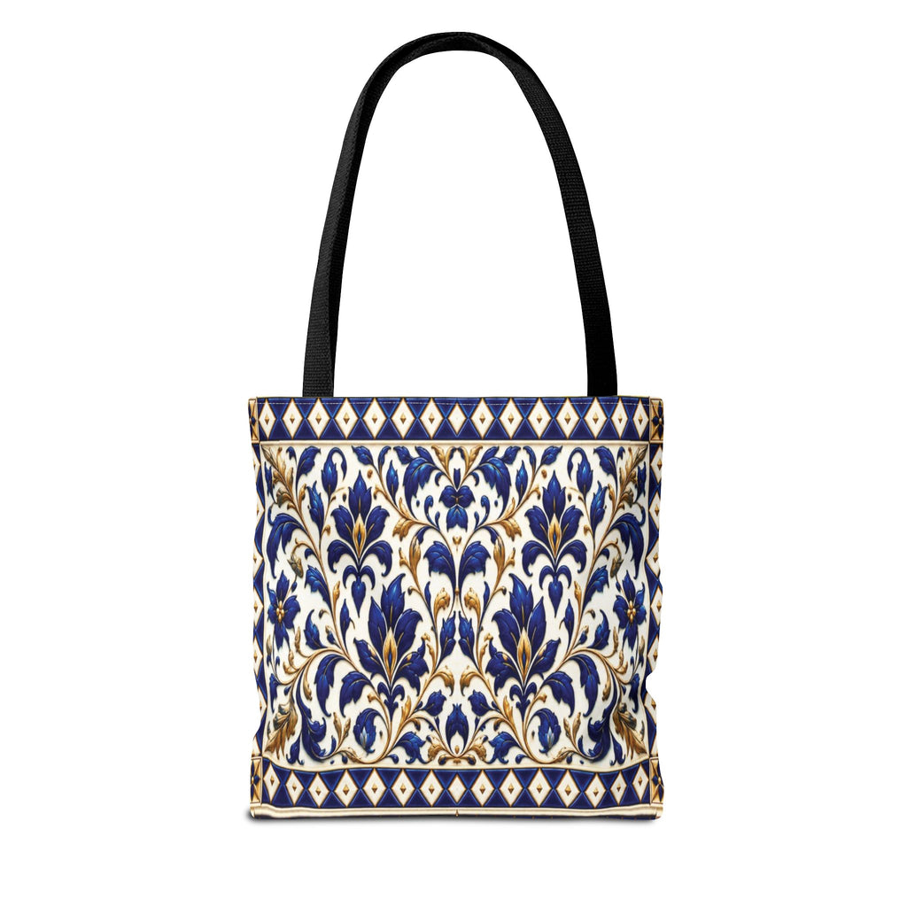 Moroccan Blue Teapot Pattern Tote Bag — Ceramic Tile Inspired Aesthetic Tote