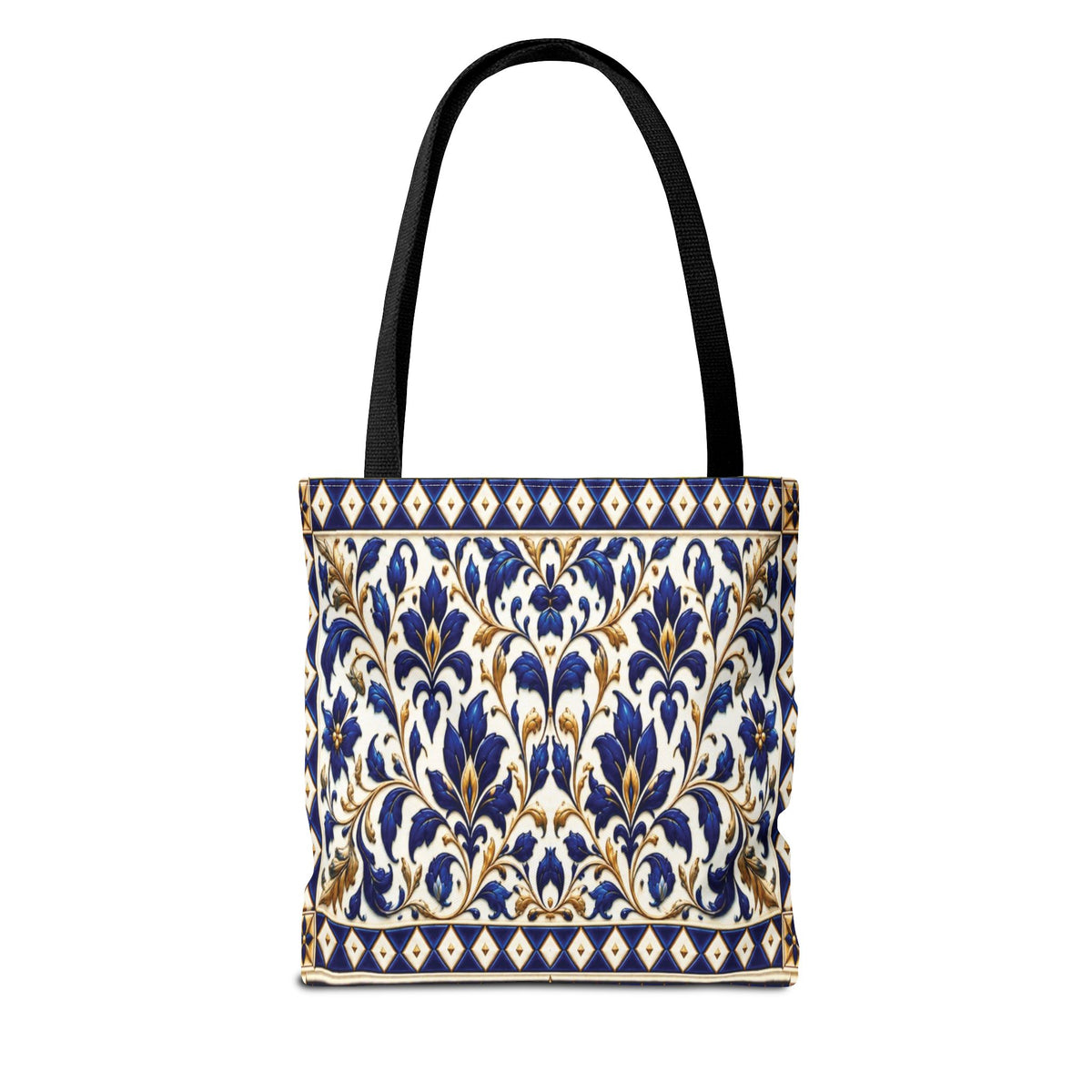 Moroccan Blue Teapot Pattern Tote Bag — Ceramic Tile Inspired Aesthetic Tote