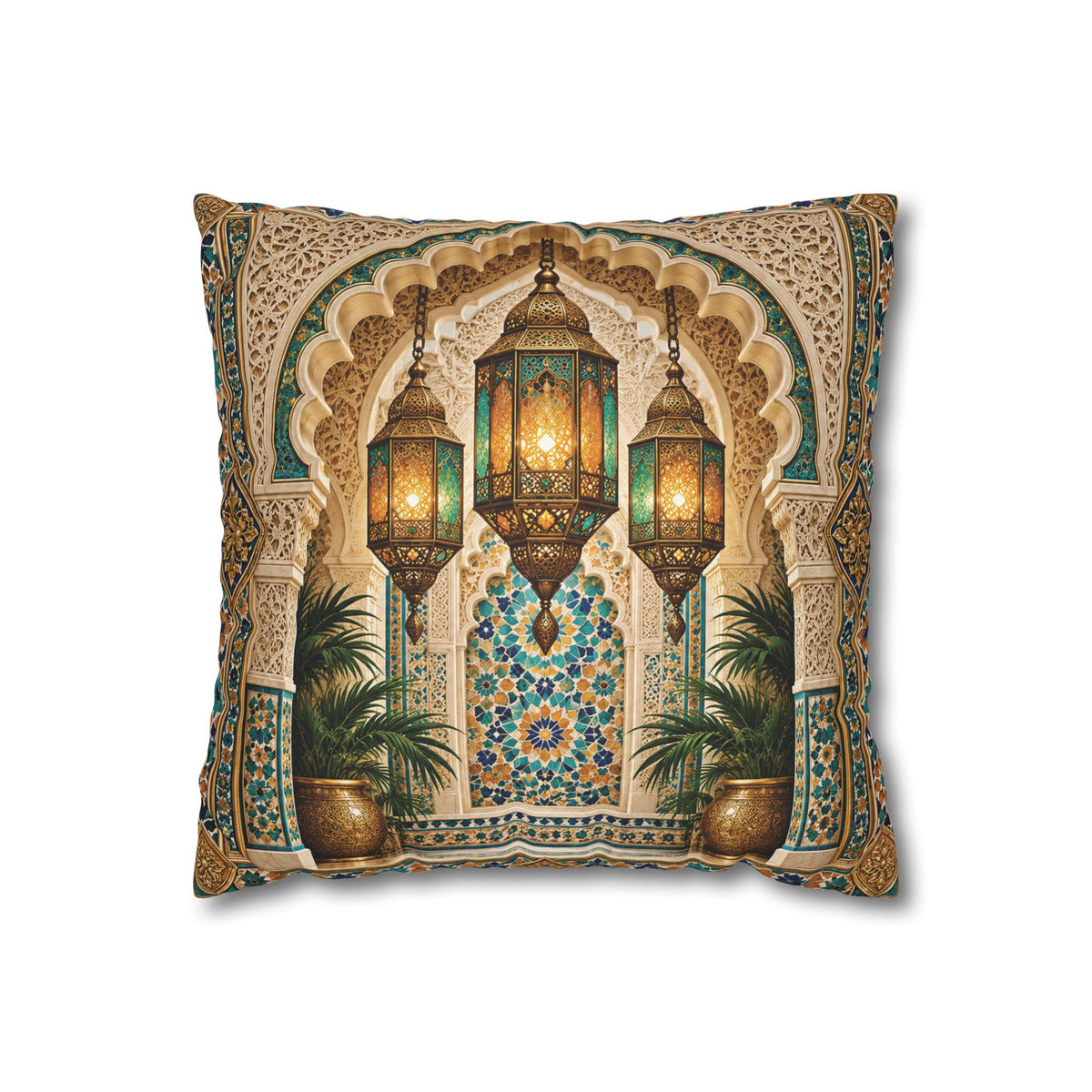 Moroccan Lantern Decorative Pillowcase — Boho Vintage Arched Tile Accent