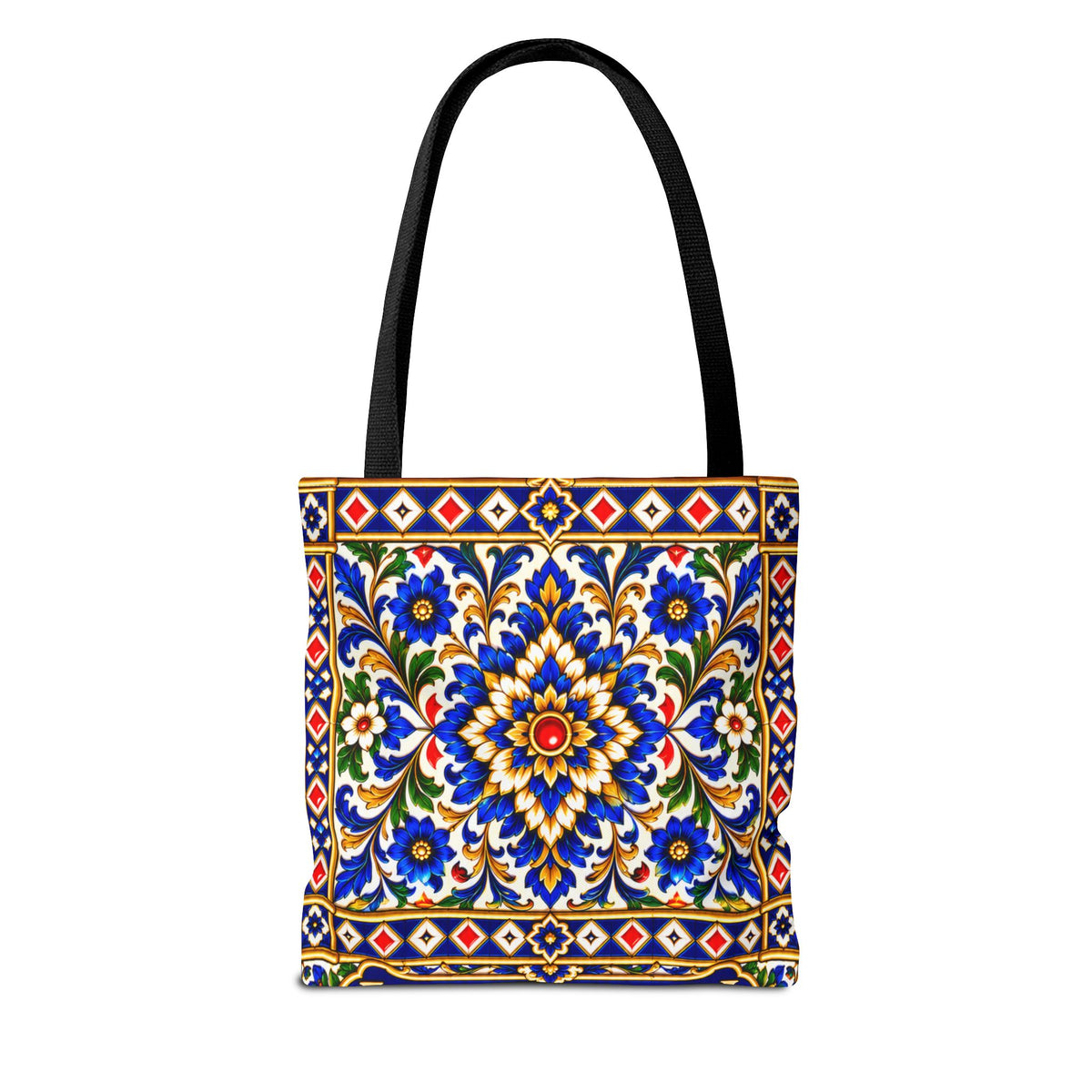 Scenic Armenian Khachkar Tote Bag — Ornate Cross & Mountain Landscape AOP
