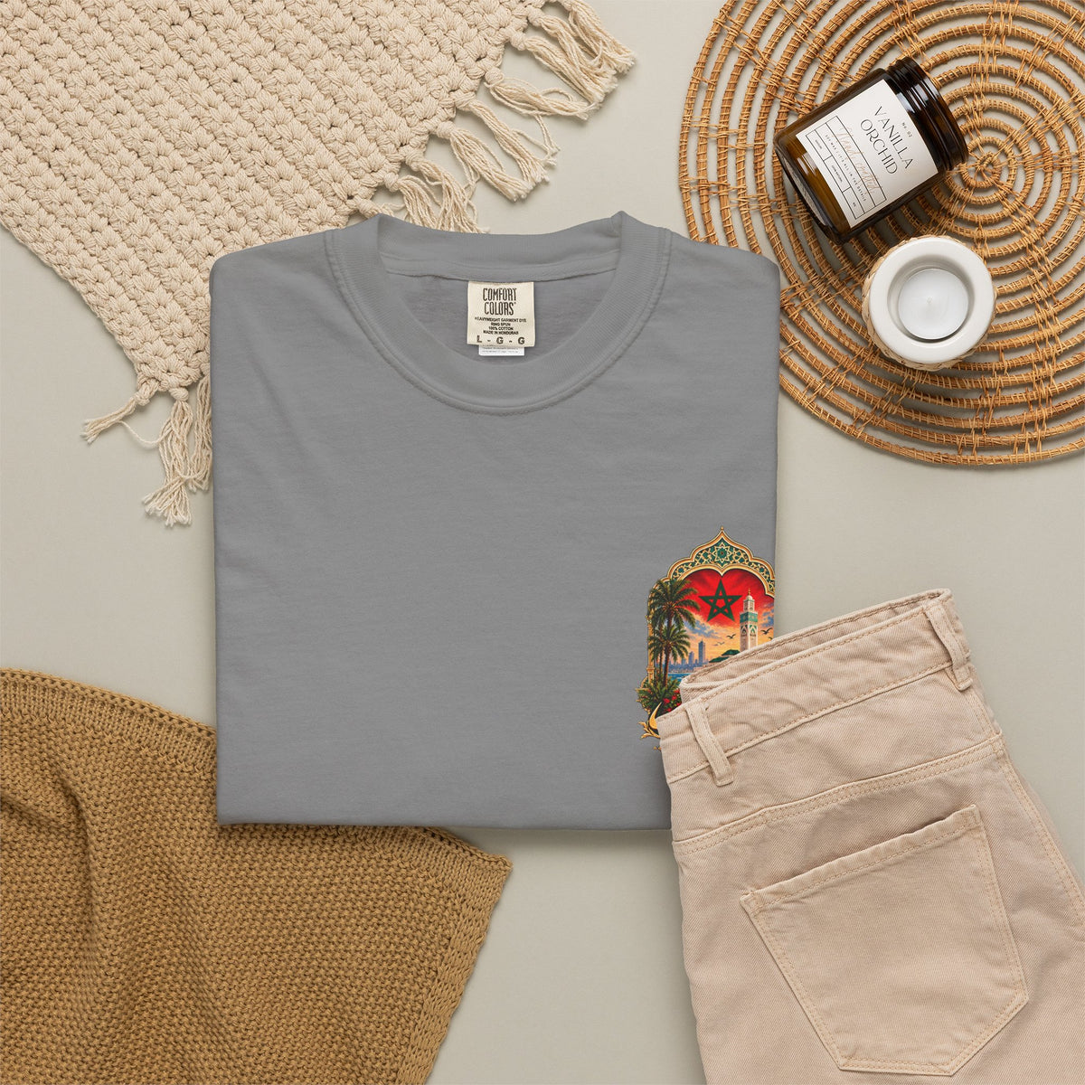 Morocco Vintage Travel T-Shirt — Moroccan Flag & Casablanca Skyline Tee