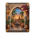 Moroccan Sunset Sherpa Blanket — Plush Fleece Throw with Archway Tile Design