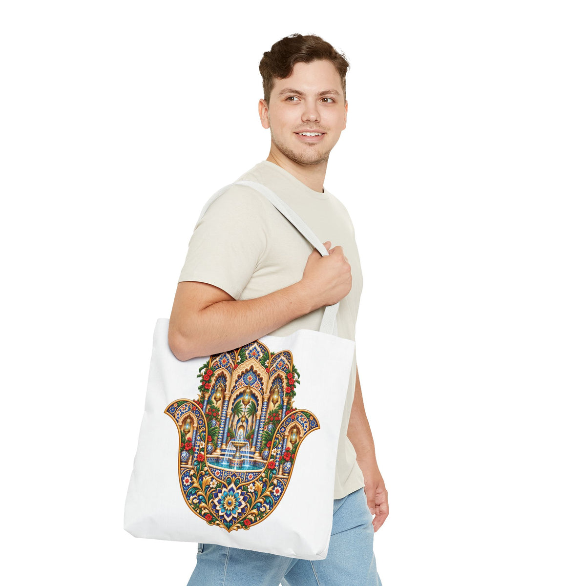 khamsa Hand Tote Bag — Ornate Moroccan-Inspired Canvas Carryall