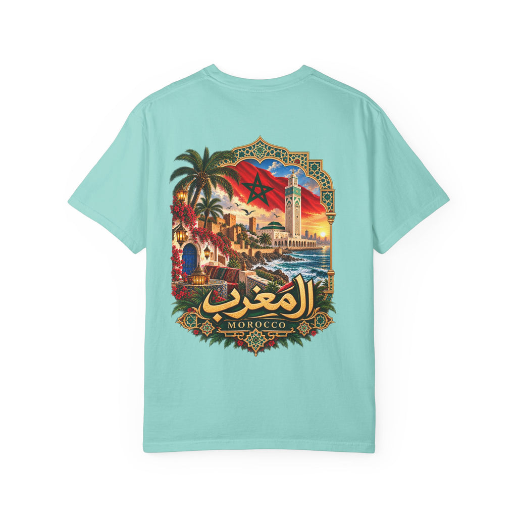 Morocco Vintage Travel T-Shirt — Moroccan Flag & Casablanca Skyline Tee