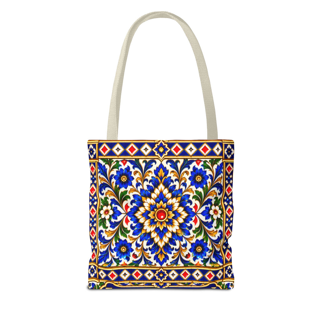 Scenic Armenian Khachkar Tote Bag — Ornate Cross & Mountain Landscape AOP