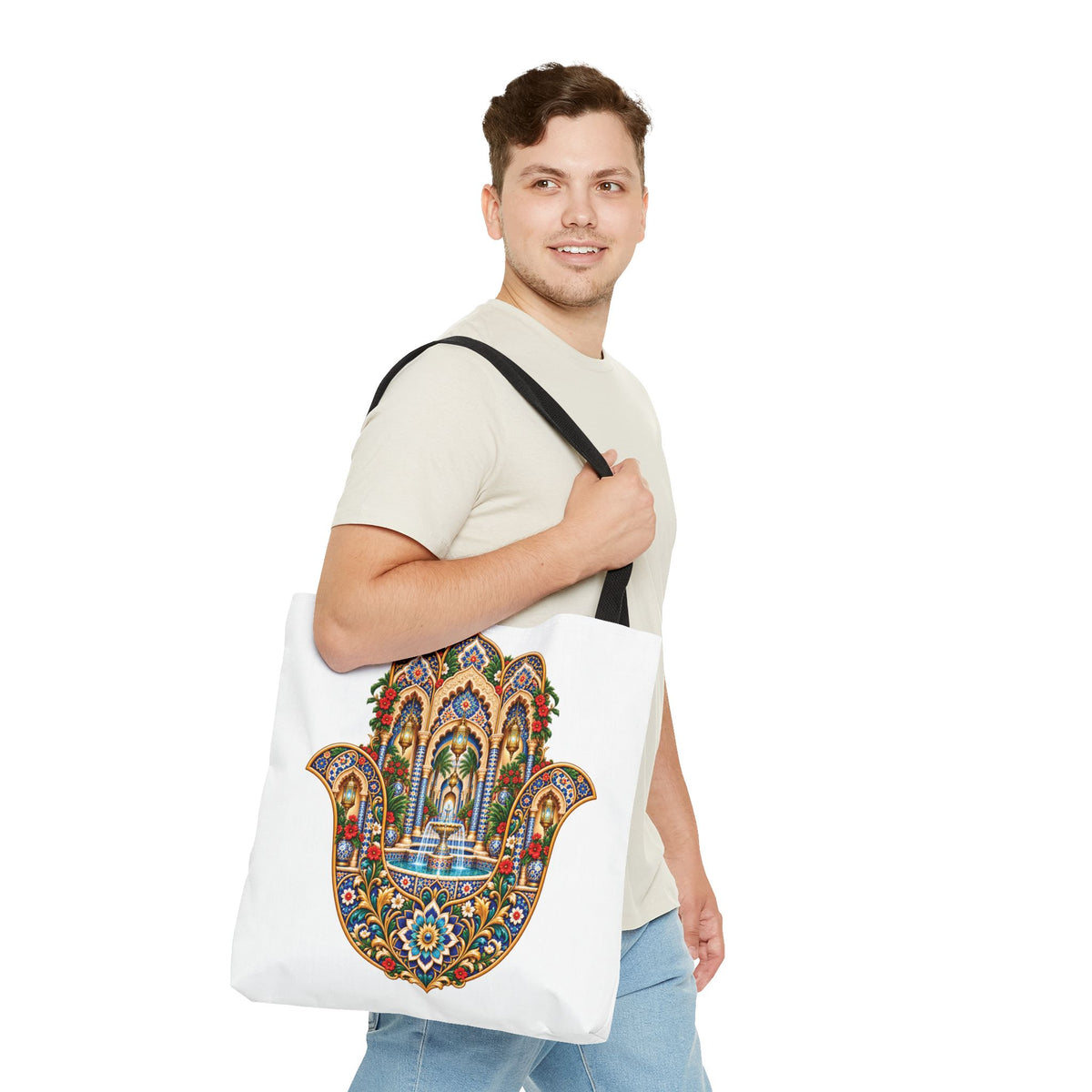 khamsa Hand Tote Bag — Ornate Moroccan-Inspired Canvas Carryall